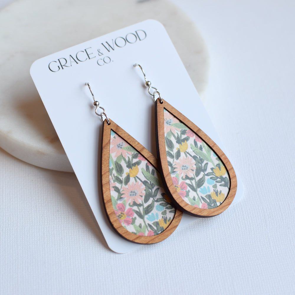 Georgia Floral Wood + Cork Teardrop - Grace and Wood Co.