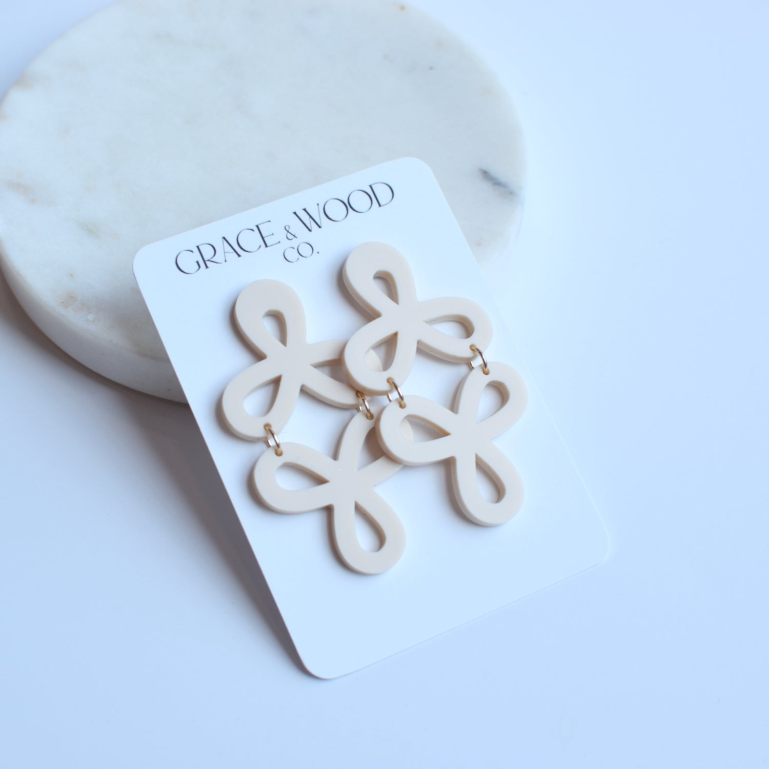 Champagne Acrylic Double Clover Dangle Studs