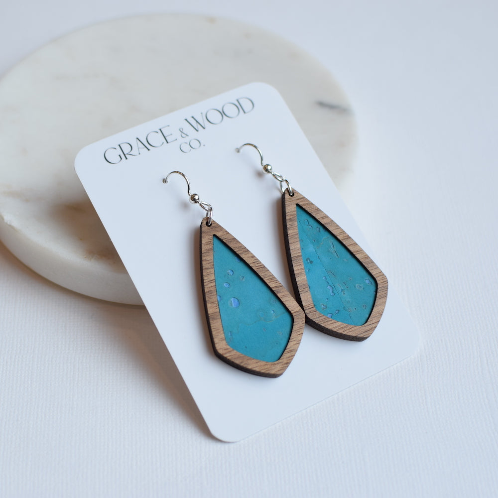 Turquoise Wood + Cork Emma - Grace and Wood Co.