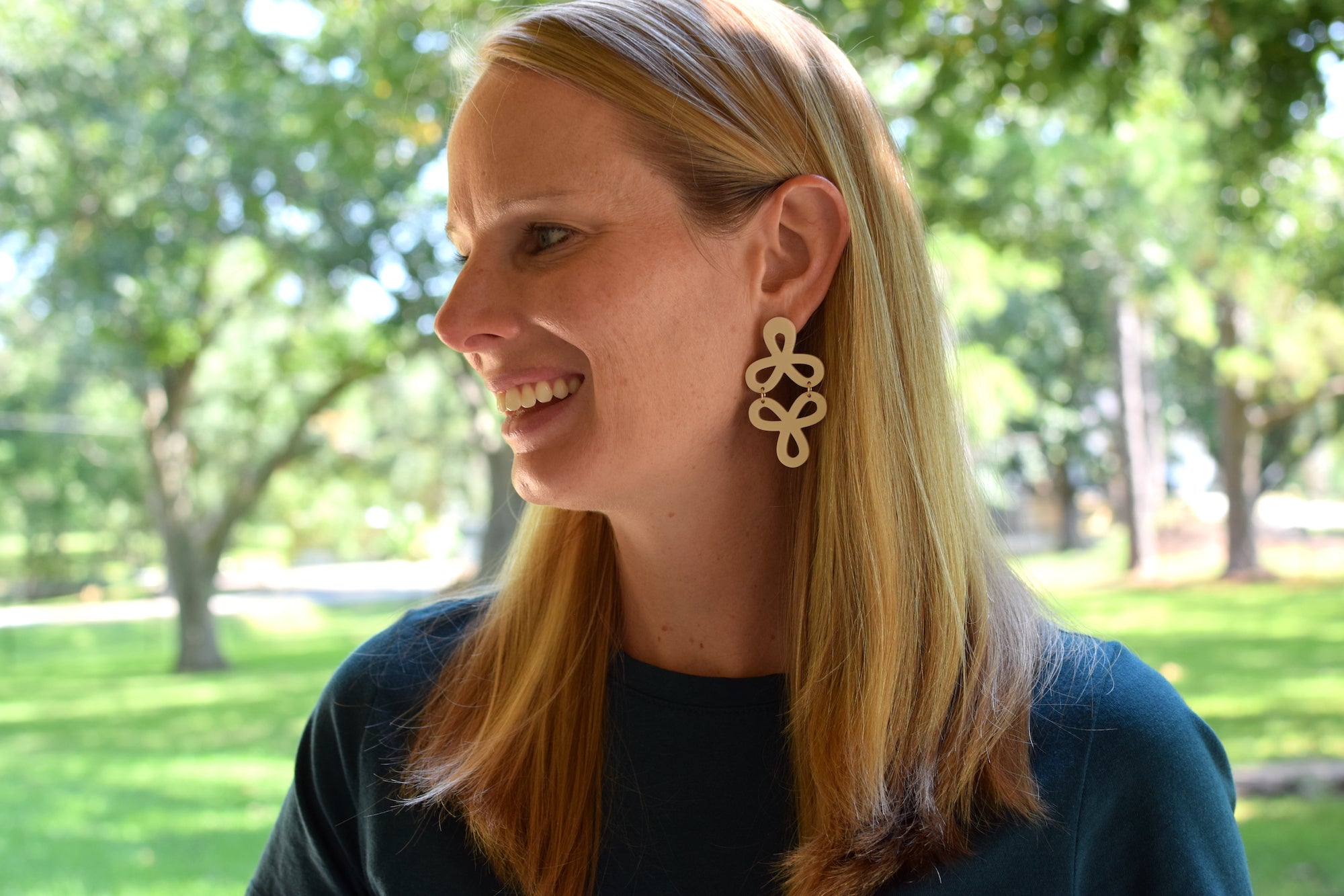 Champagne Acrylic Double Clover Dangle Studs