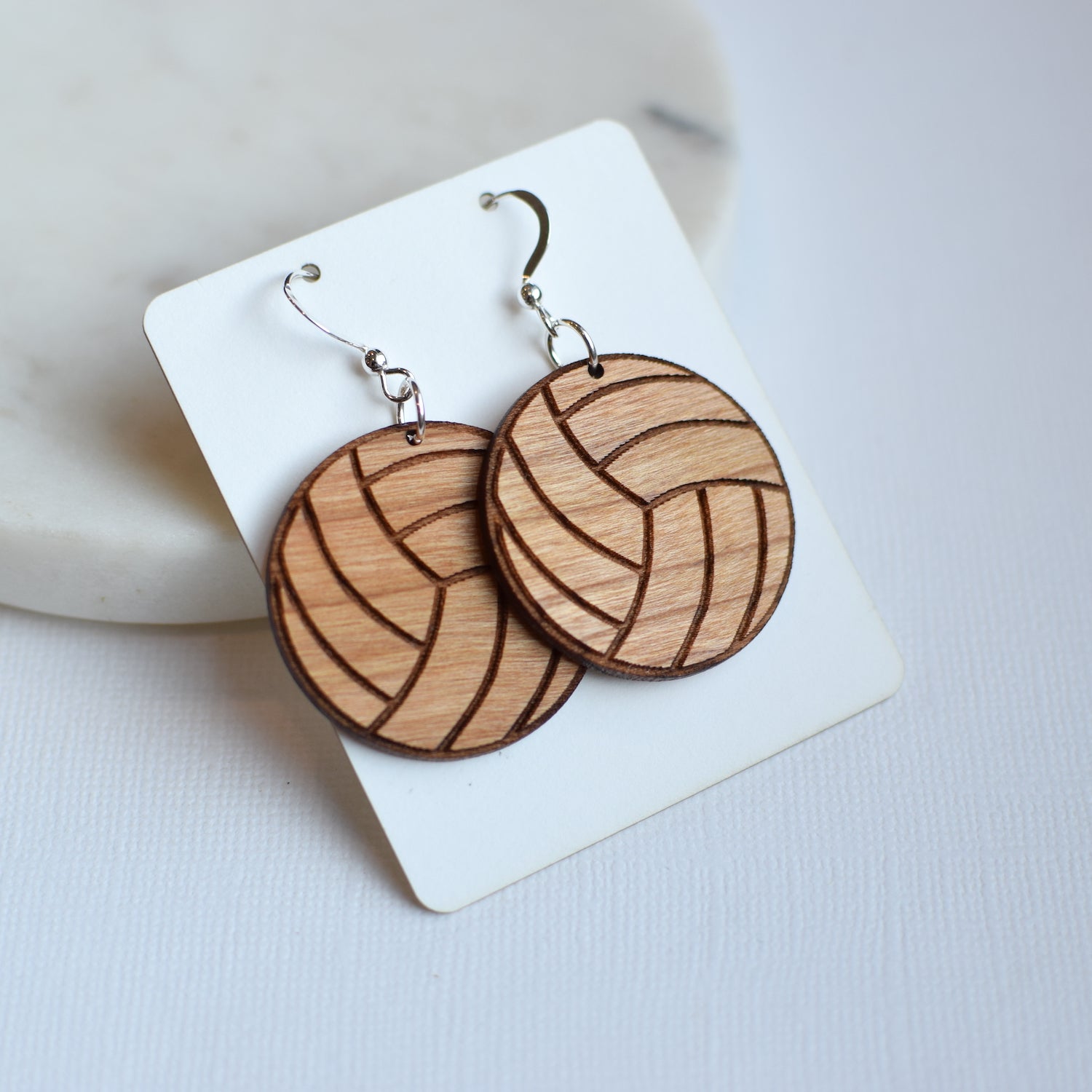 Engraved Volleyball Cherry Earrings