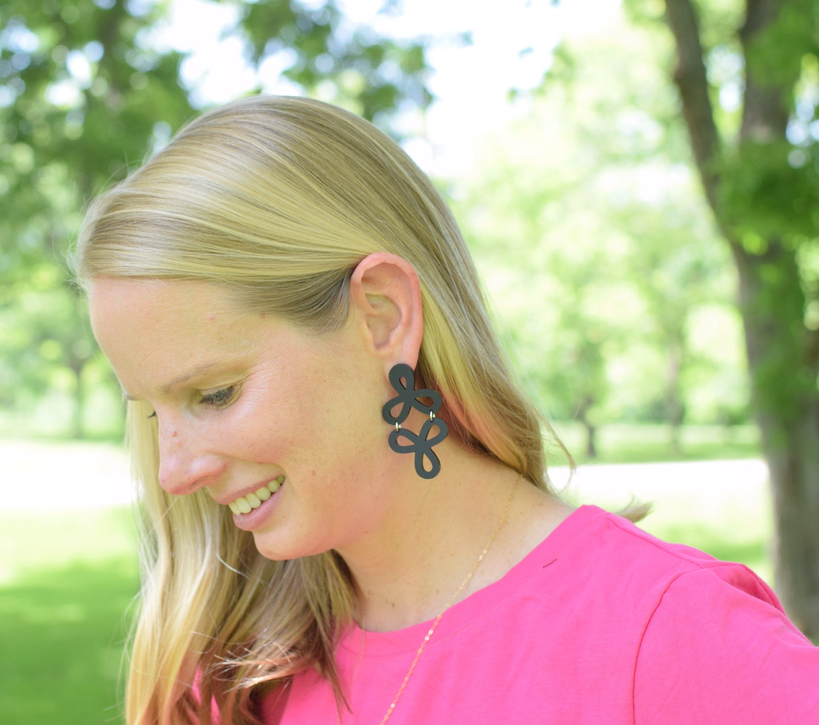 Black Acrylic Double Clover Dangle Studs - Grace and Wood Co.