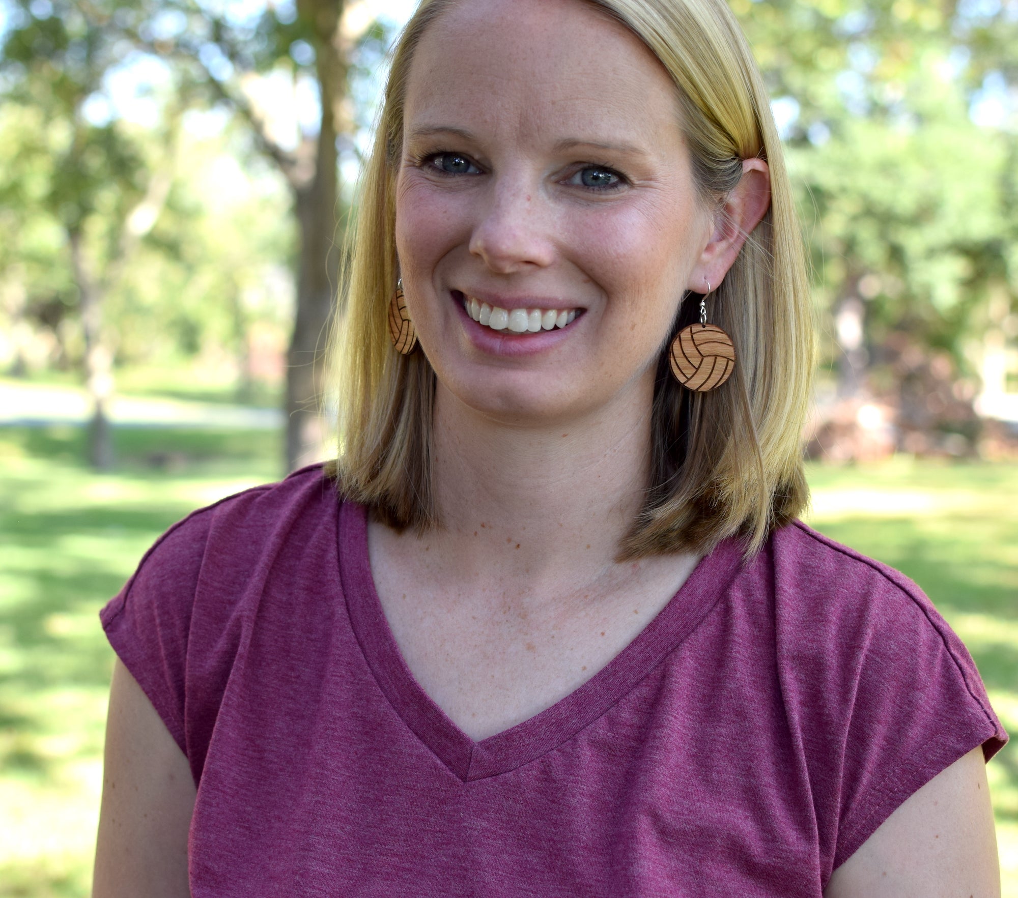 Engraved Volleyball Cherry Earrings - Grace and Wood Co.