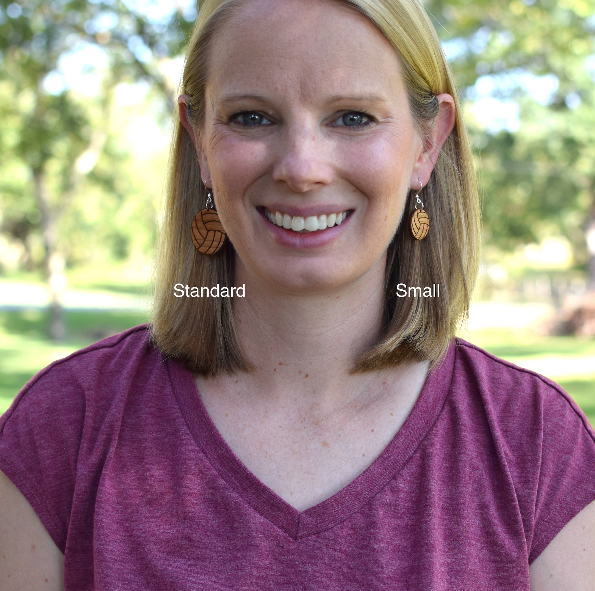 Engraved Volleyball Cherry Earrings - Grace and Wood Co.