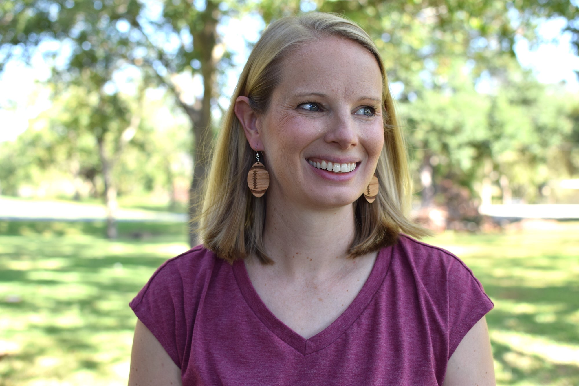 Engraved Football Cherry Earrings - Grace and Wood Co.
