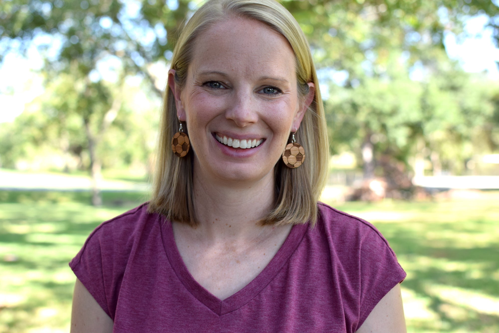 Engraved Soccer Ball Cherry Earrings - Grace and Wood Co.