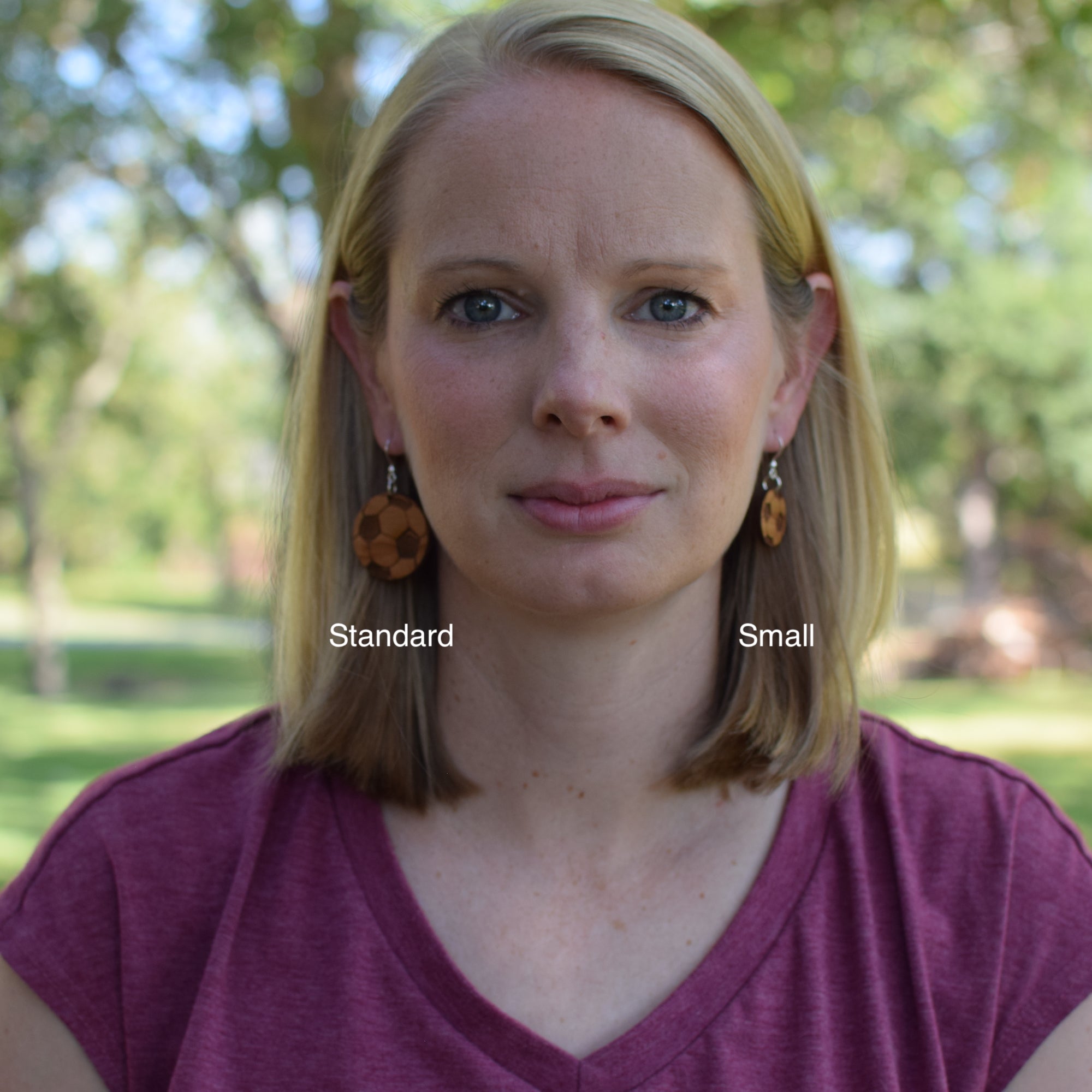 Engraved Soccer Ball Cherry Earrings - Grace and Wood Co.