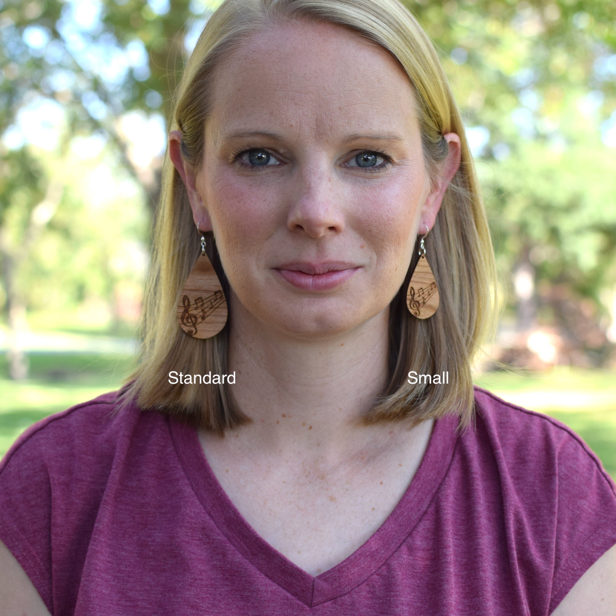 Engraved Musical Notes Cherry Teardrop Earrings - Grace and Wood Co.