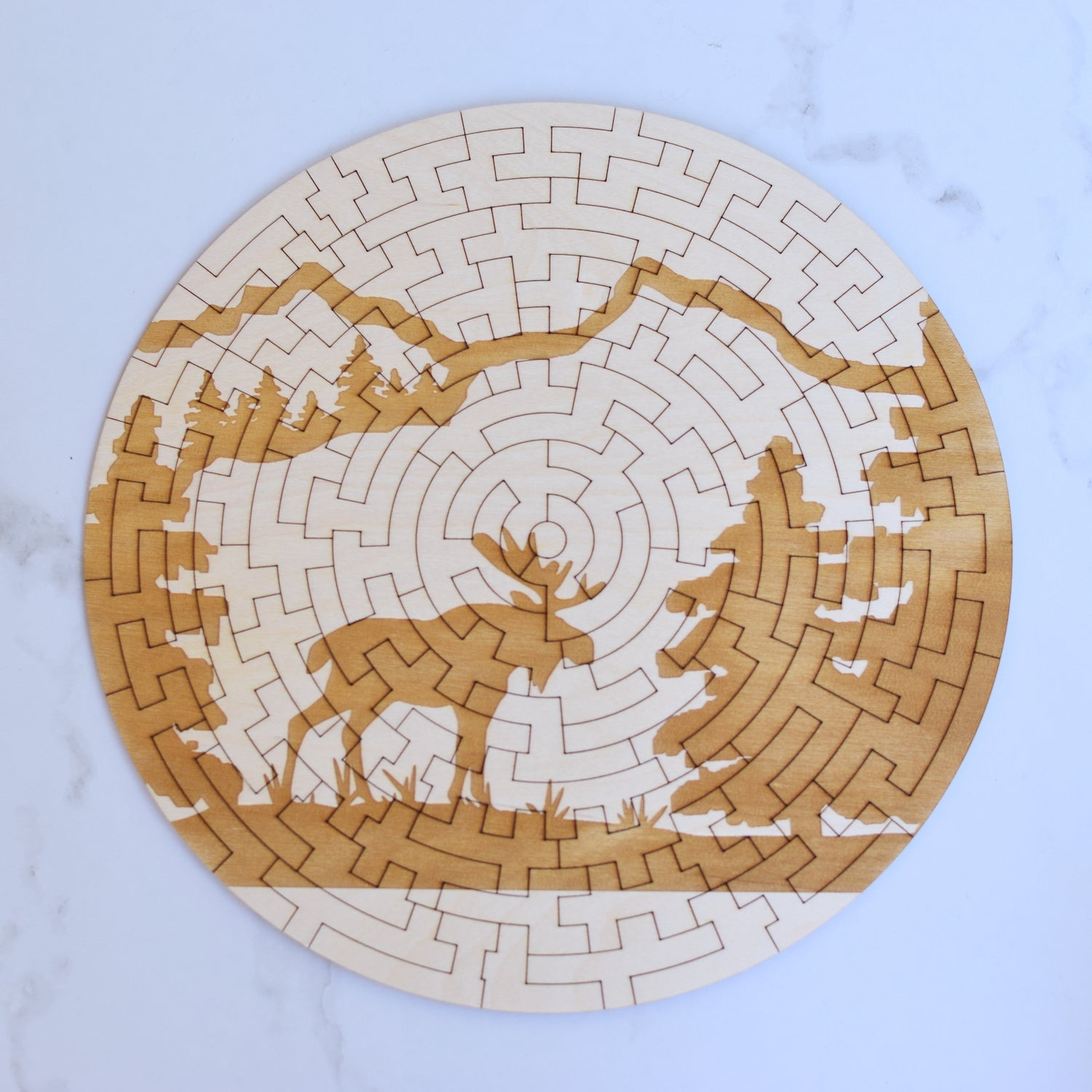 Moose in the Mountains Wooden Circle Puzzle - Grace and Wood Co.
