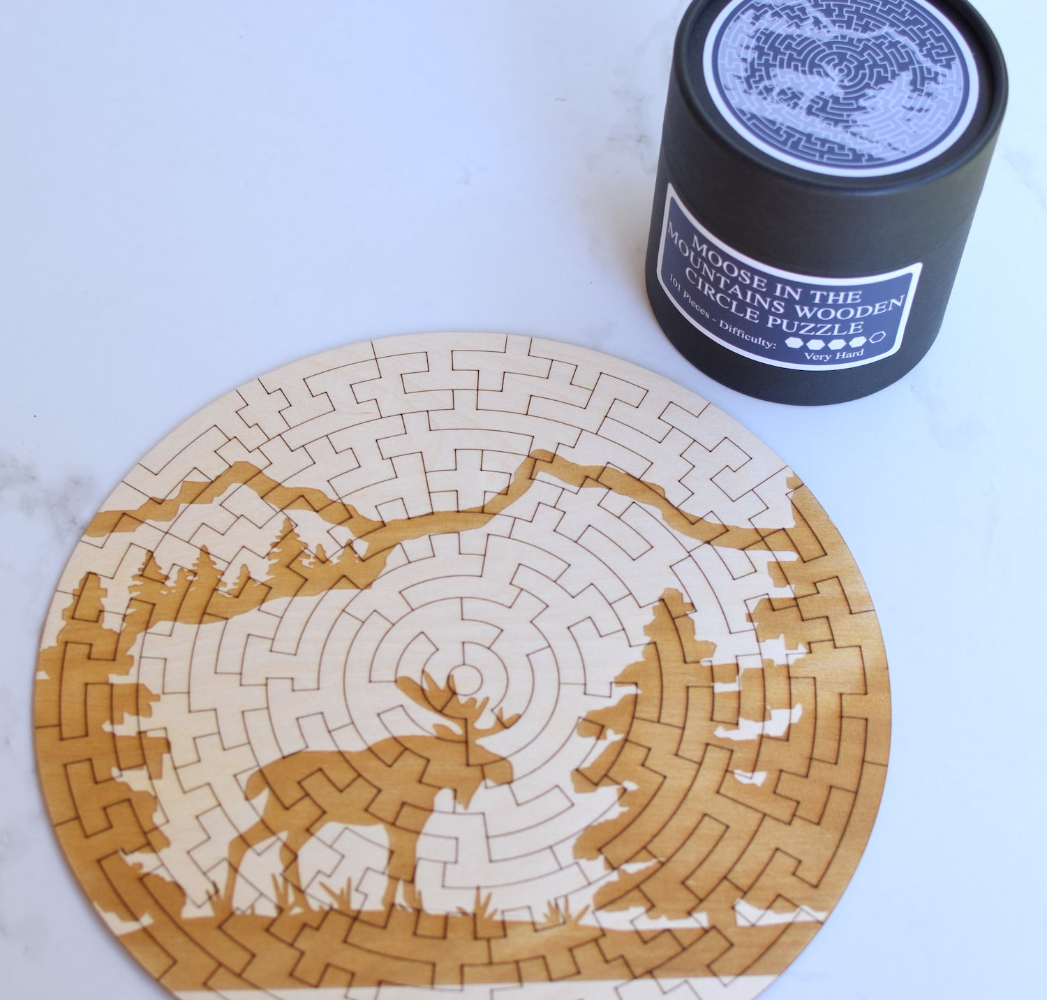 Moose in the Mountains Wooden Circle Puzzle