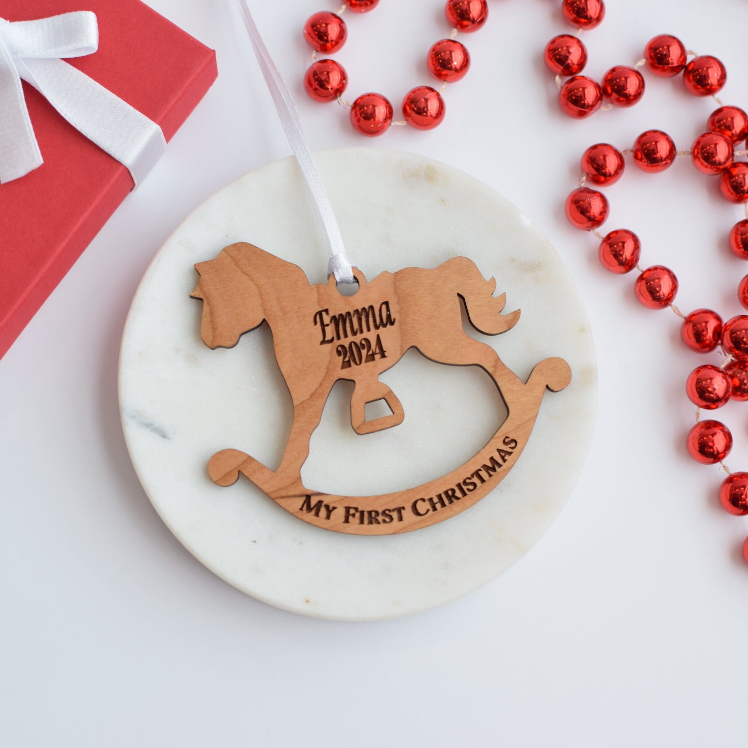 First Christmas Personalized Rocking Horse Wood Ornament