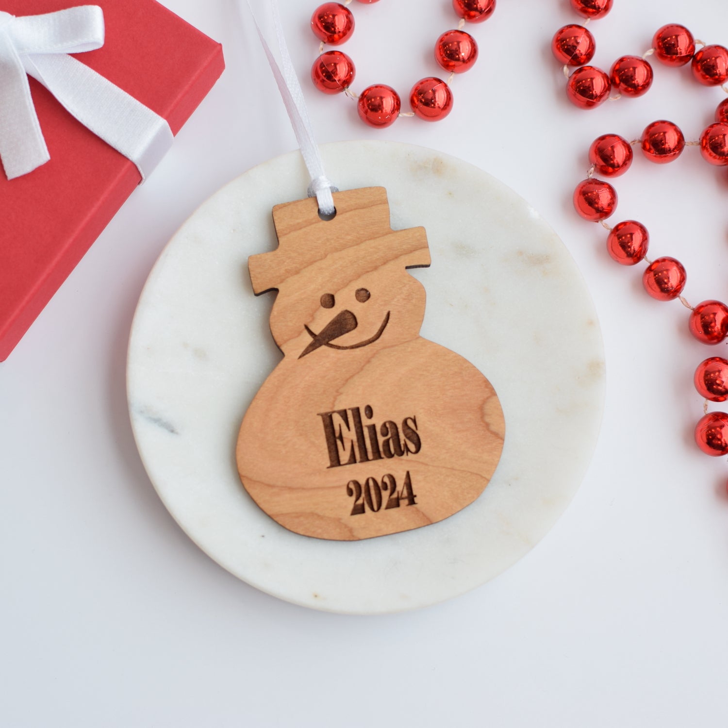 thumbnail image 2 of Precious Moments Snowman Personalized Wood Christmas Ornament 2 of 9