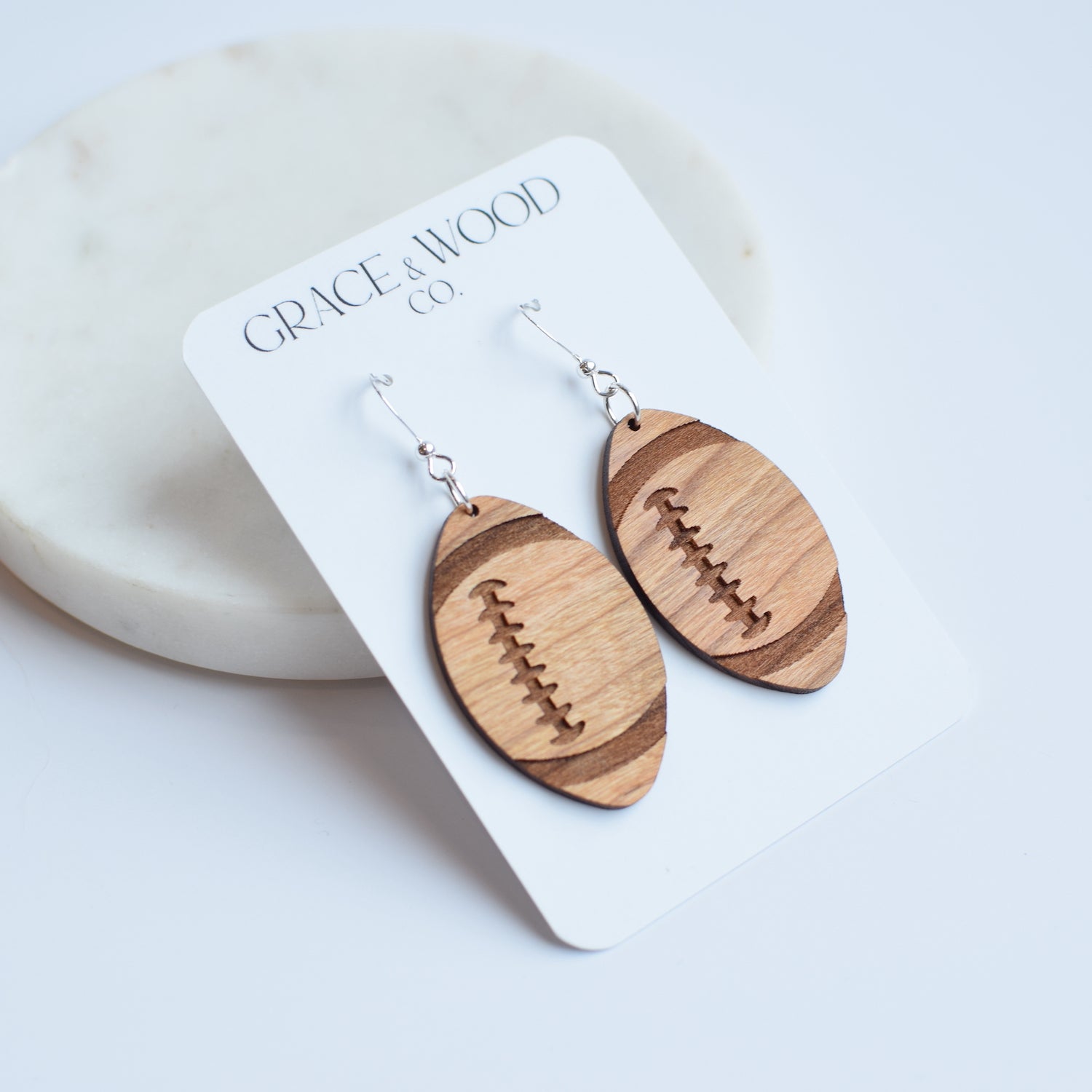 Engraved Football Cherry Earrings - Grace and Wood Co.