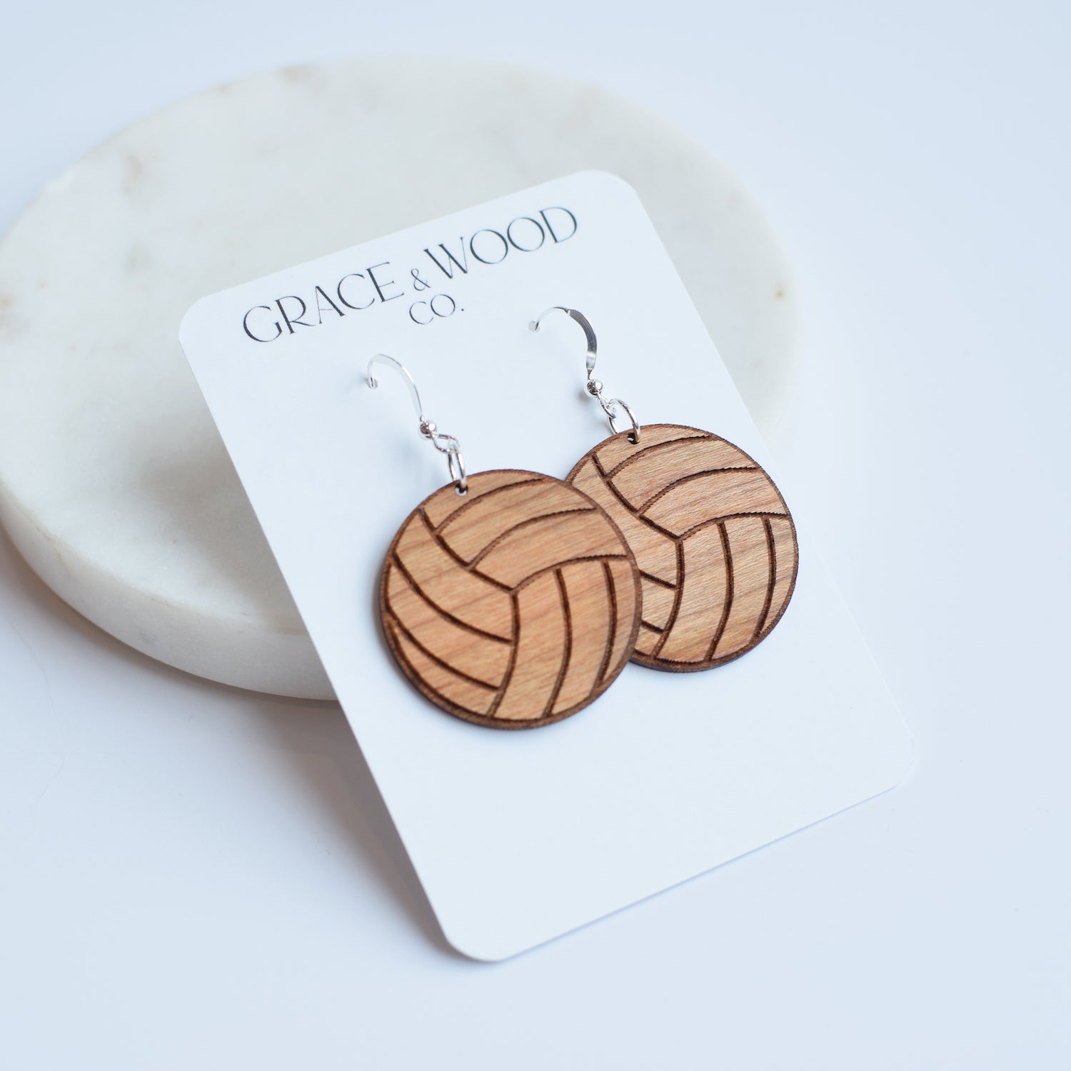 Engraved Volleyball Cherry Earrings - Grace and Wood Co.