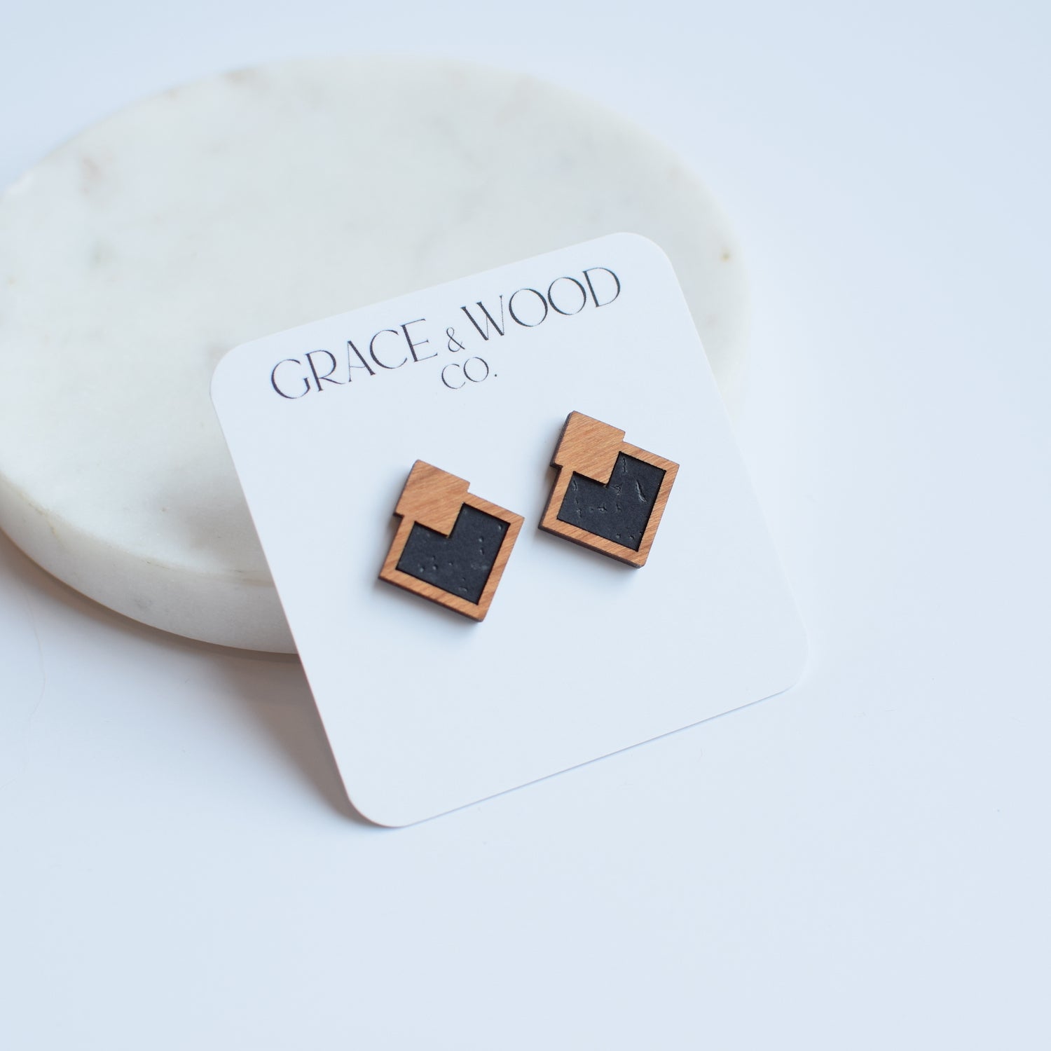 Black Wood + Cork Diamond Studs - Grace and Wood Co.