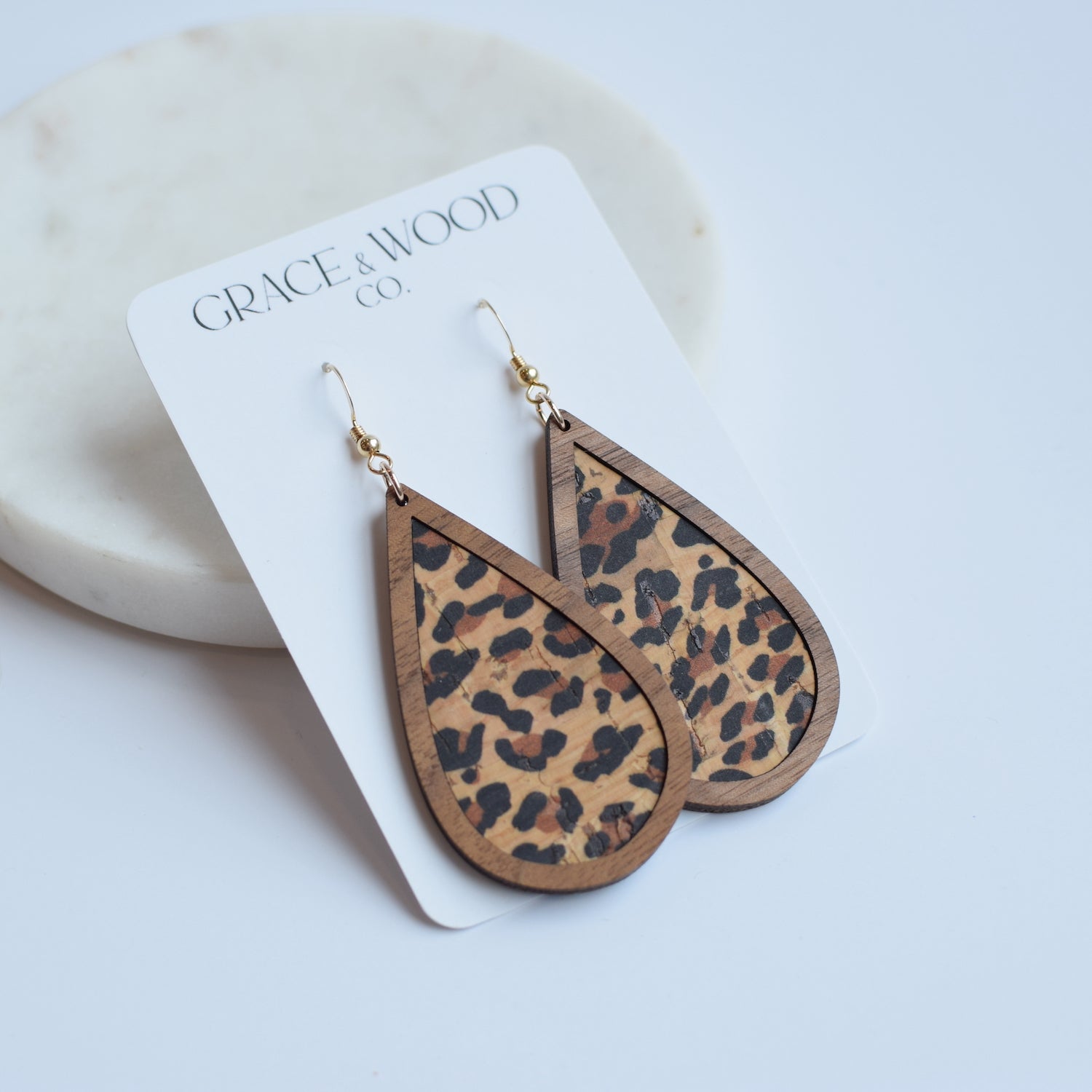 Leopard Wood + Cork Teardrop - Grace and Wood Co.