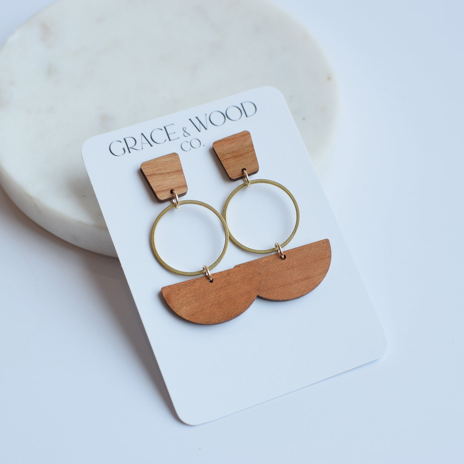 Cherry Brass Circle Dangle Studs - Grace and Wood Co.