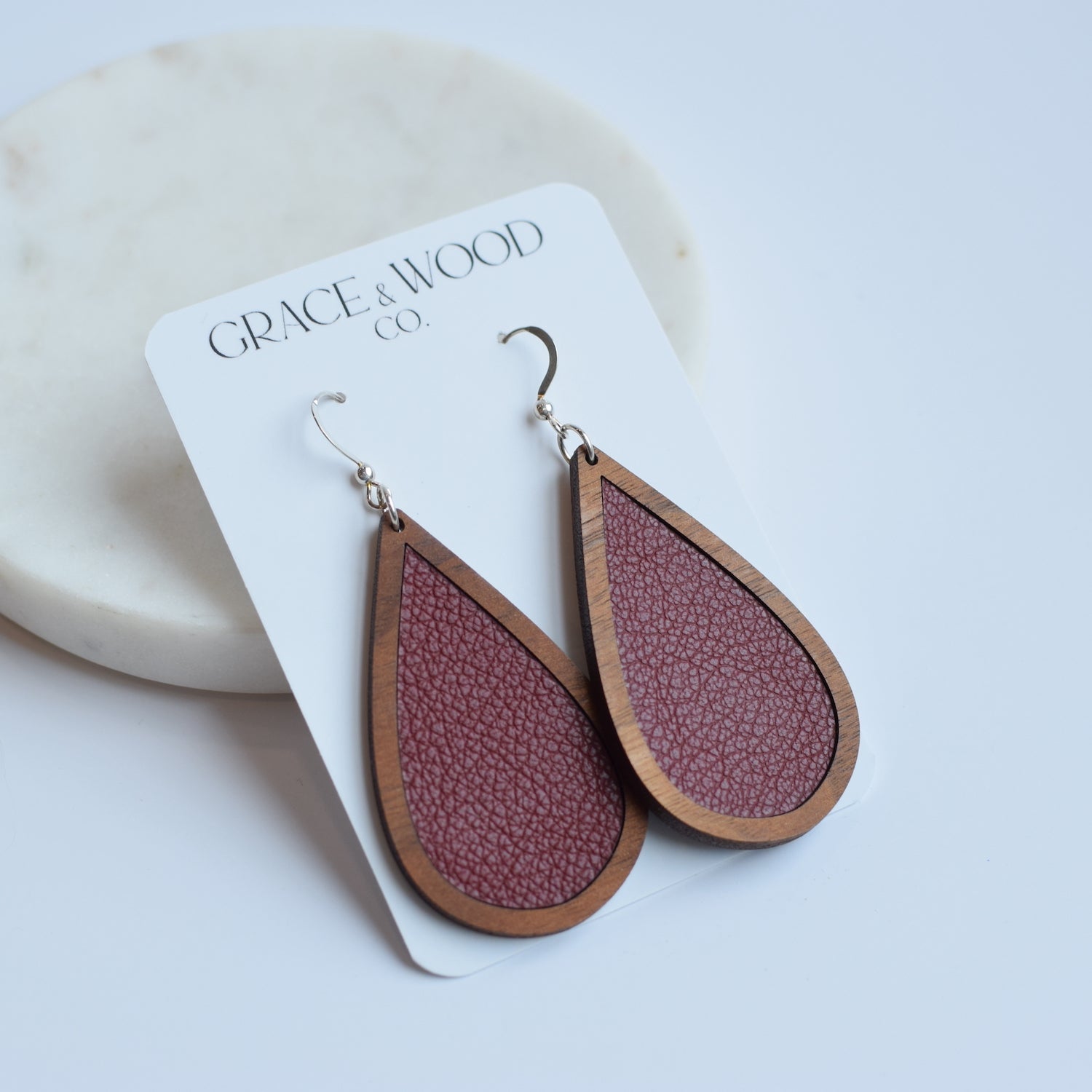 Maroon Wood + Leather Teardrop - Grace and Wood Co.
