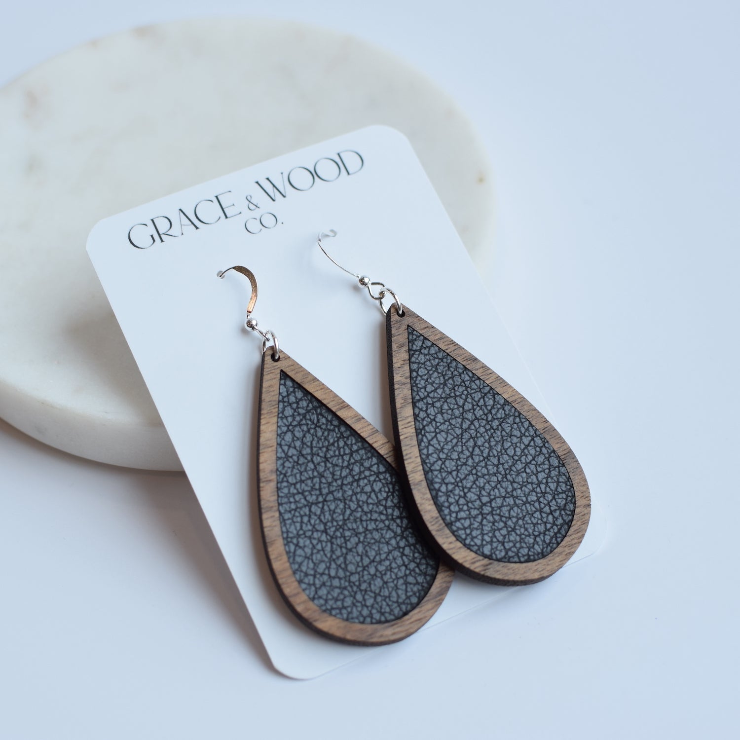 Black Wood + Leather Teardrop - Grace and Wood Co.