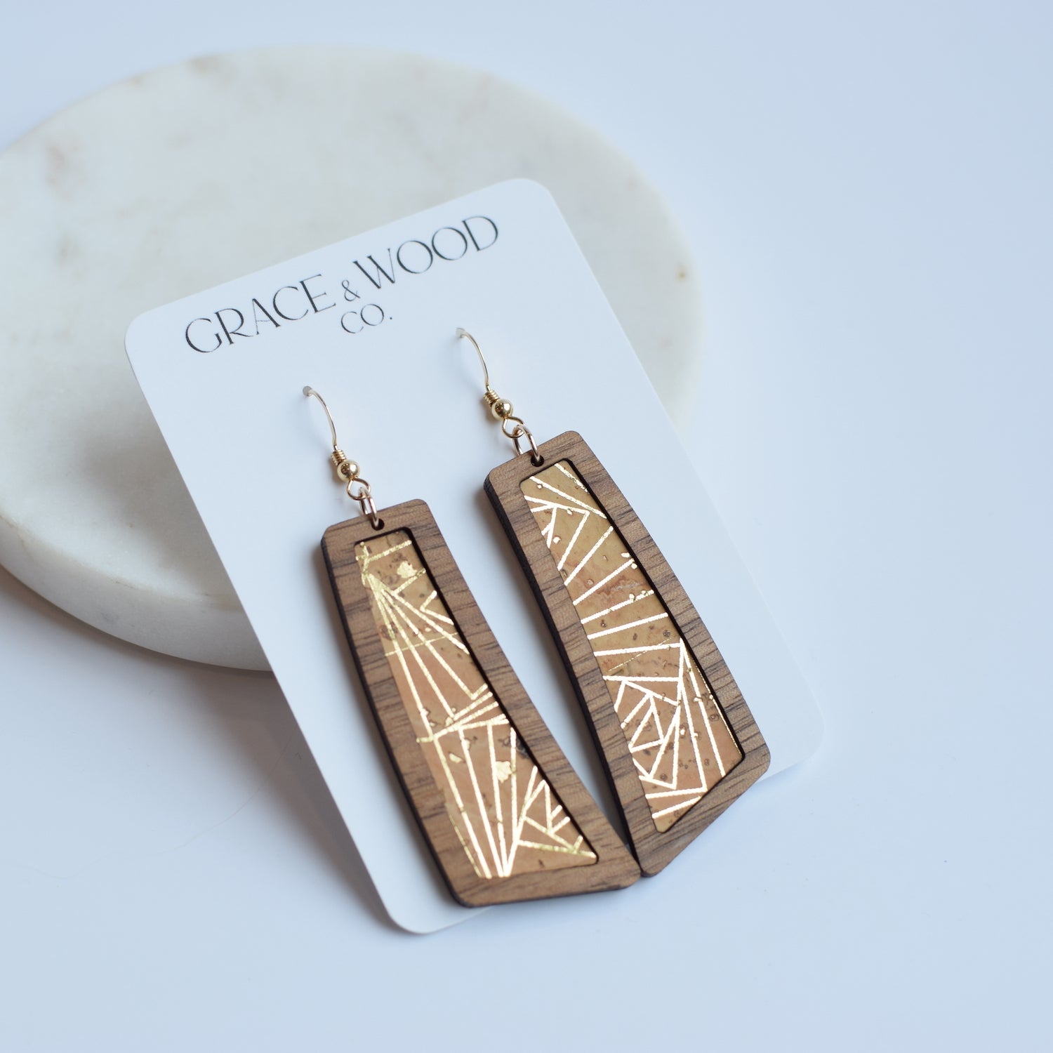 Gold Geo Wood + Cork Flare - Grace and Wood Co.