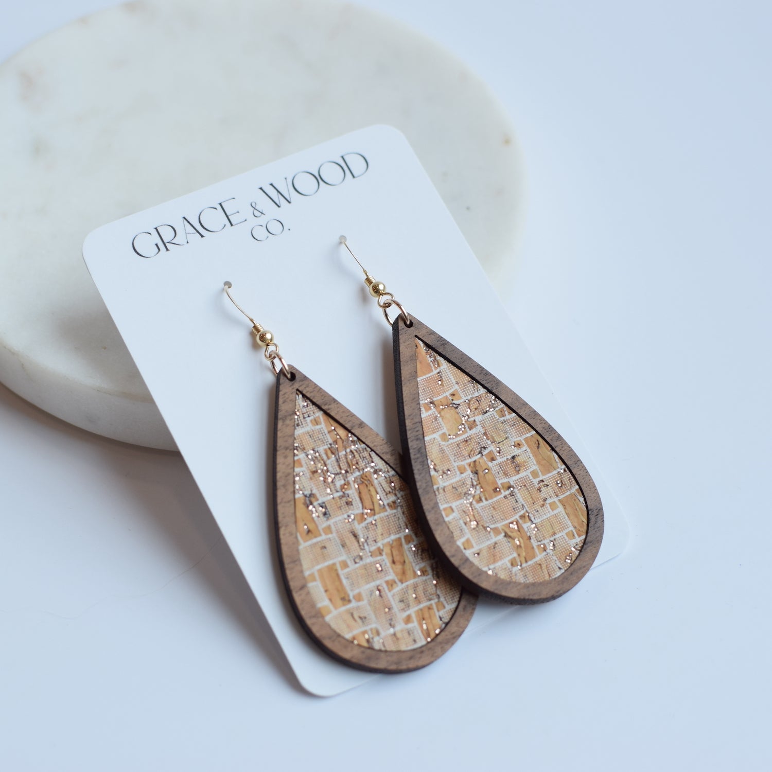 Golden Basket Wood + Cork Teardrop - Grace and Wood Co.