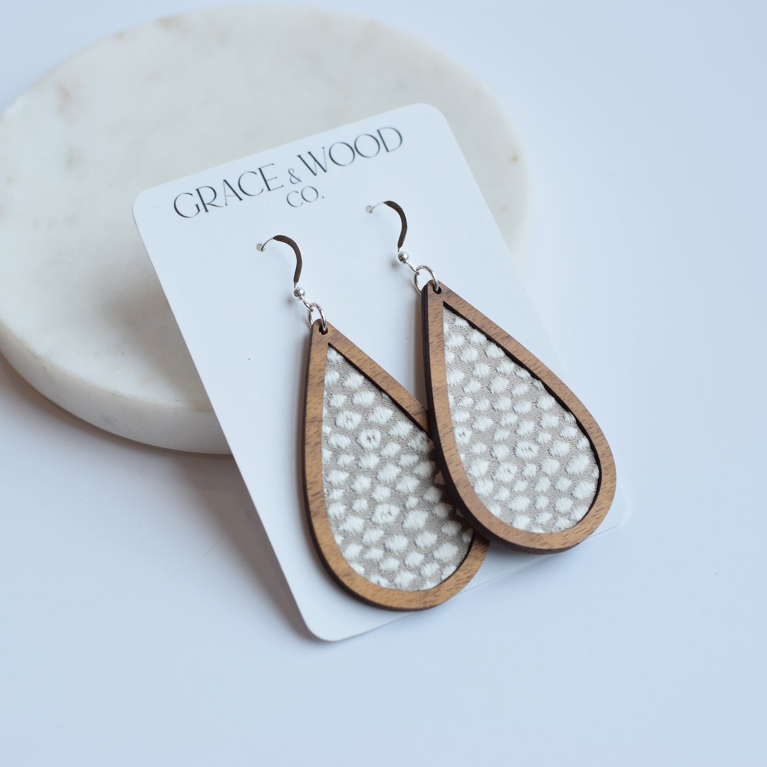 Cobblestone Wood + Fabric Teardrop - Grace and Wood Co.