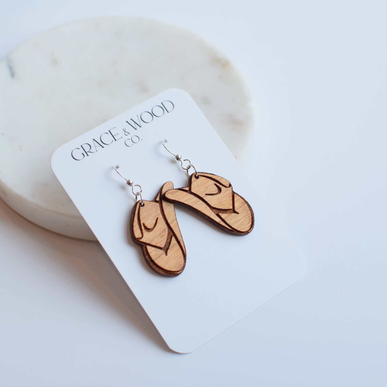 Cowgirl Hat Engraved Cherry Earrings