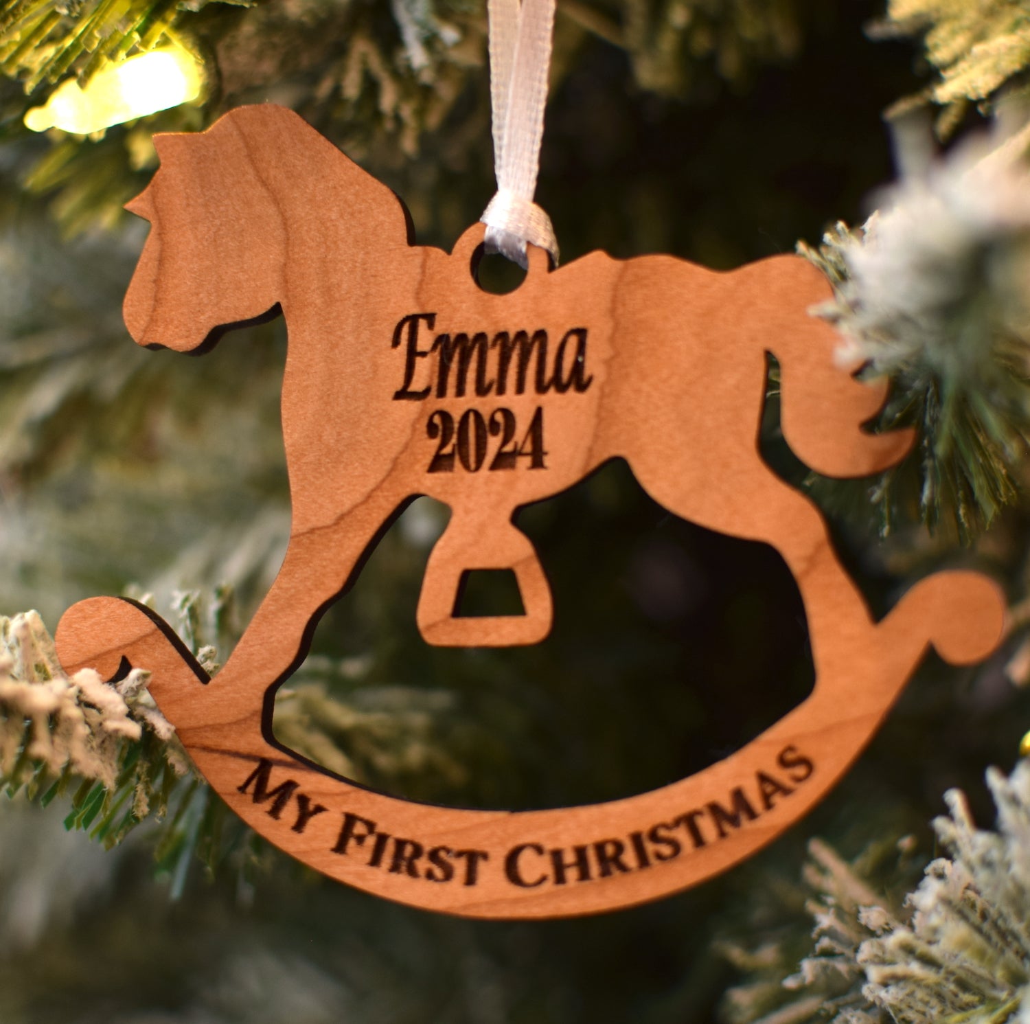 First Christmas Personalized Rocking Horse Wood Ornament