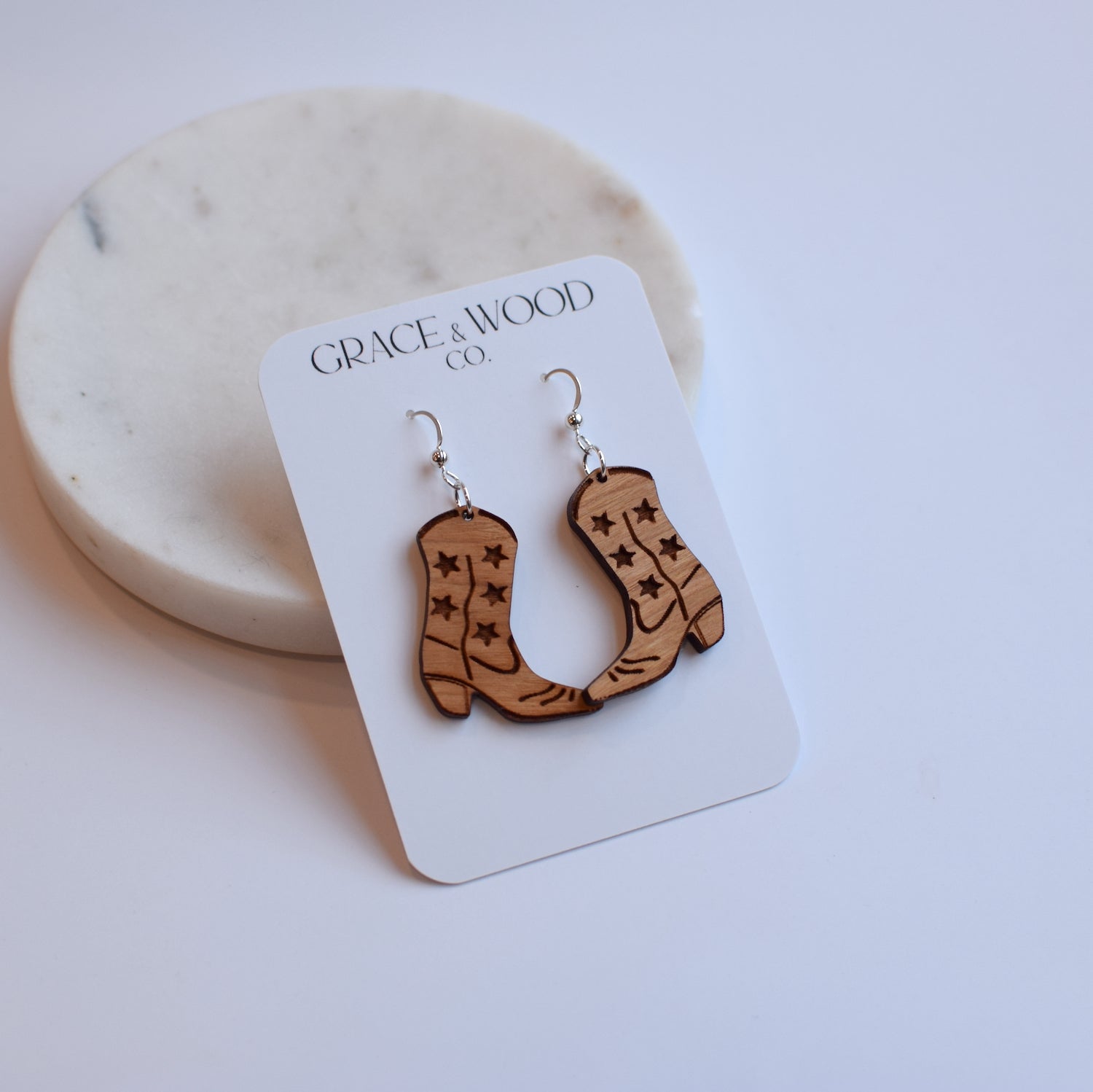 Cowgirl Boot Engraved Cherry Earrings