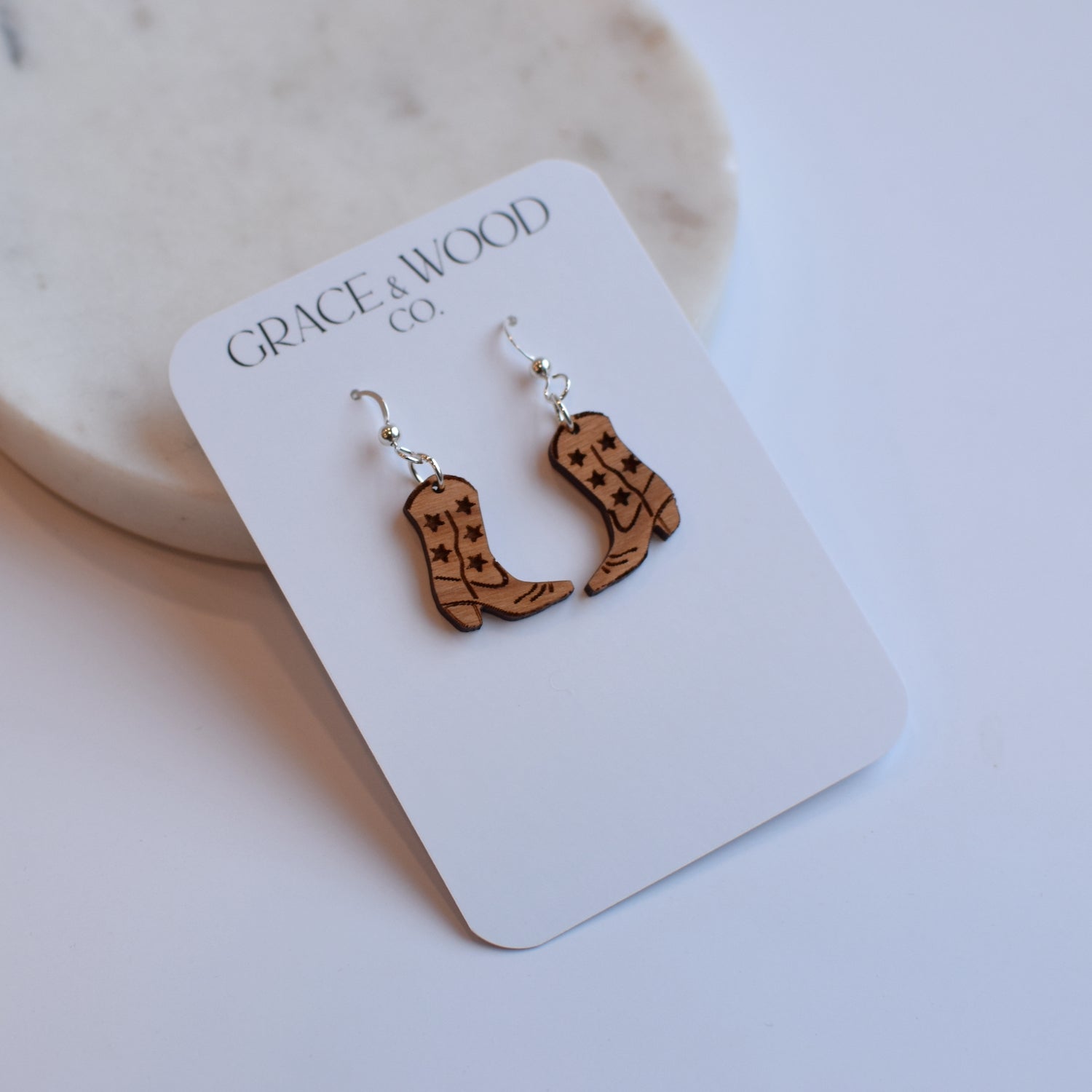 Cowgirl Boot Engraved Cherry Earrings