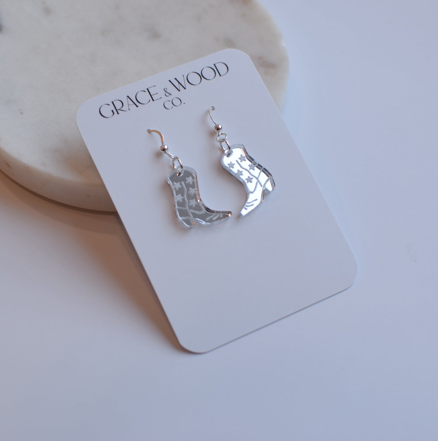 Cowgirl Boot Engraved Acrylic Earrings