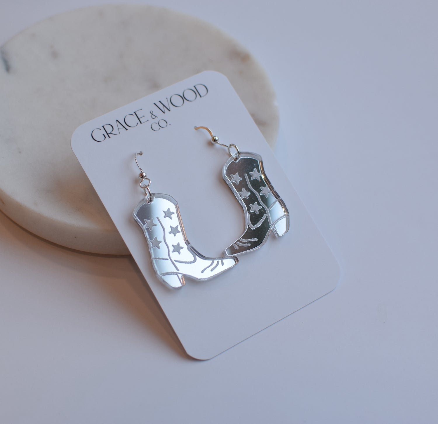 Cowgirl Boot Engraved Acrylic Earrings