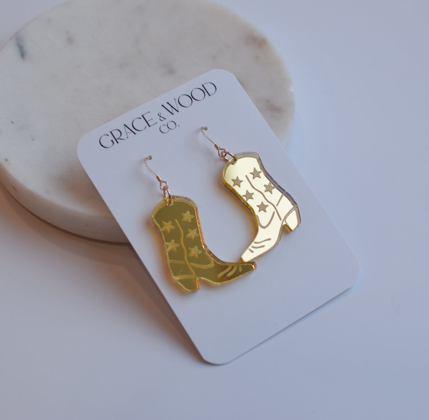Cowgirl Boot Engraved Acrylic Earrings