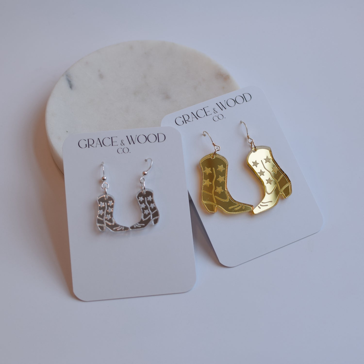 Cowgirl Boot Engraved Acrylic Earrings