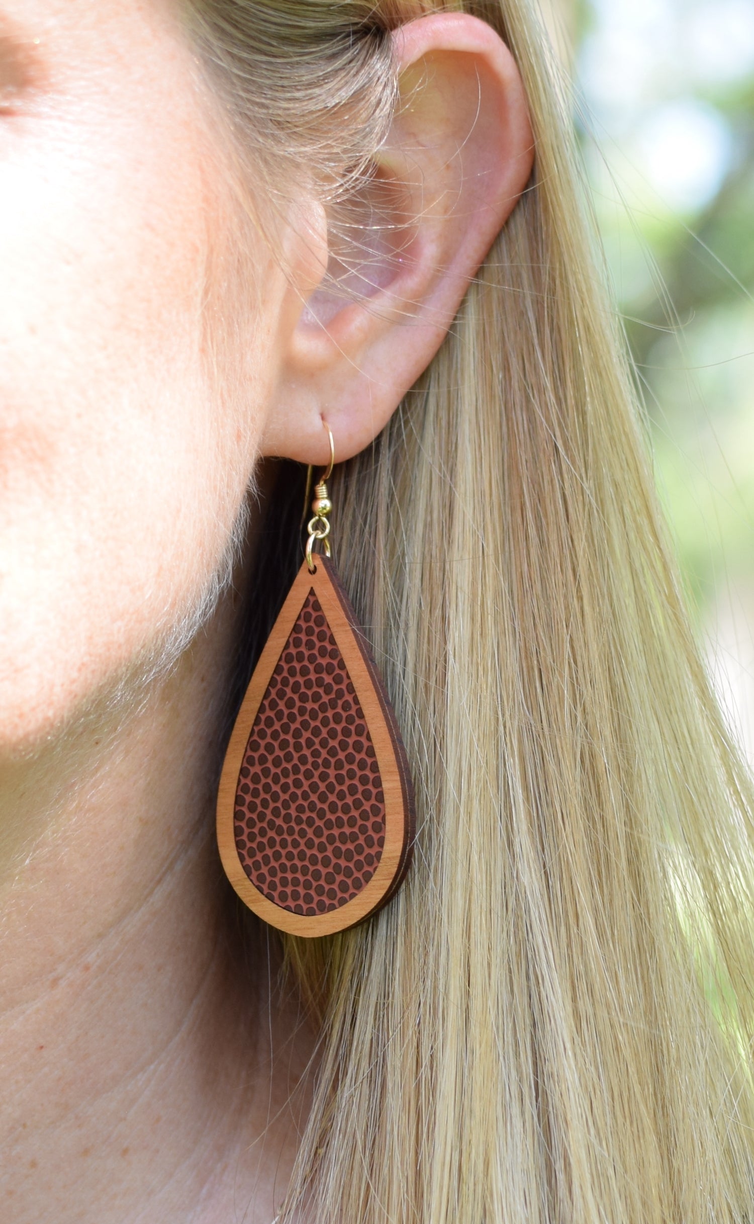 Football Wood + Leather Teardrop - Grace and Wood Co.