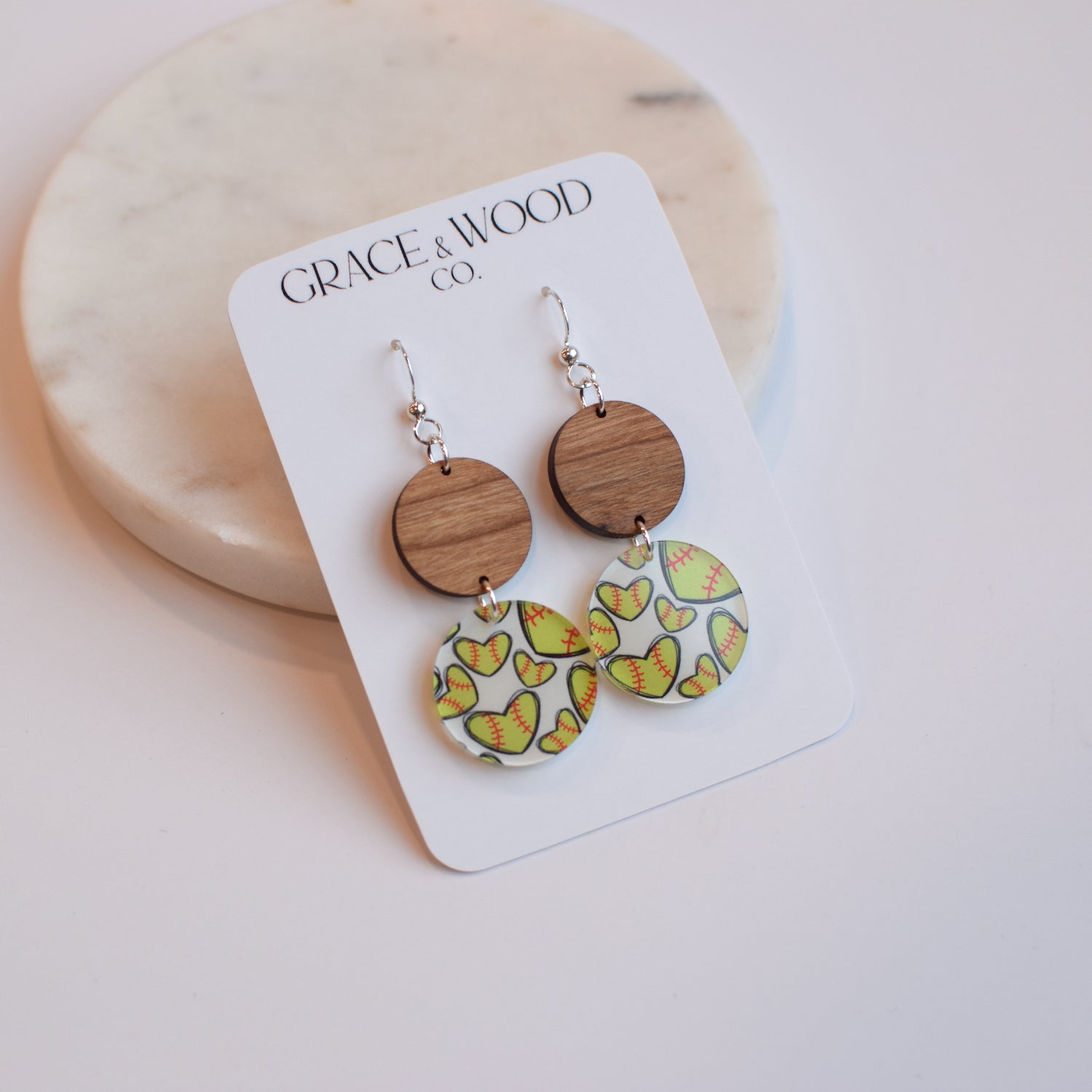 Softball Hearts Acrylic Double Dot