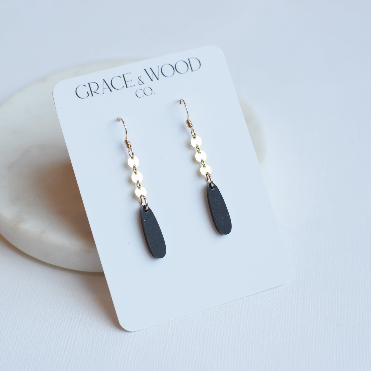 Black Acrylic Elegant Chain Drop Earrings - Grace and Wood Co.
