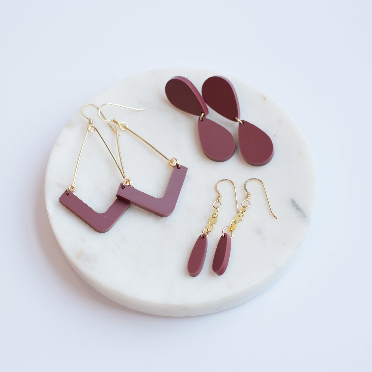 Maroon Mirrored Teardrop Acrylic Dangle Stud