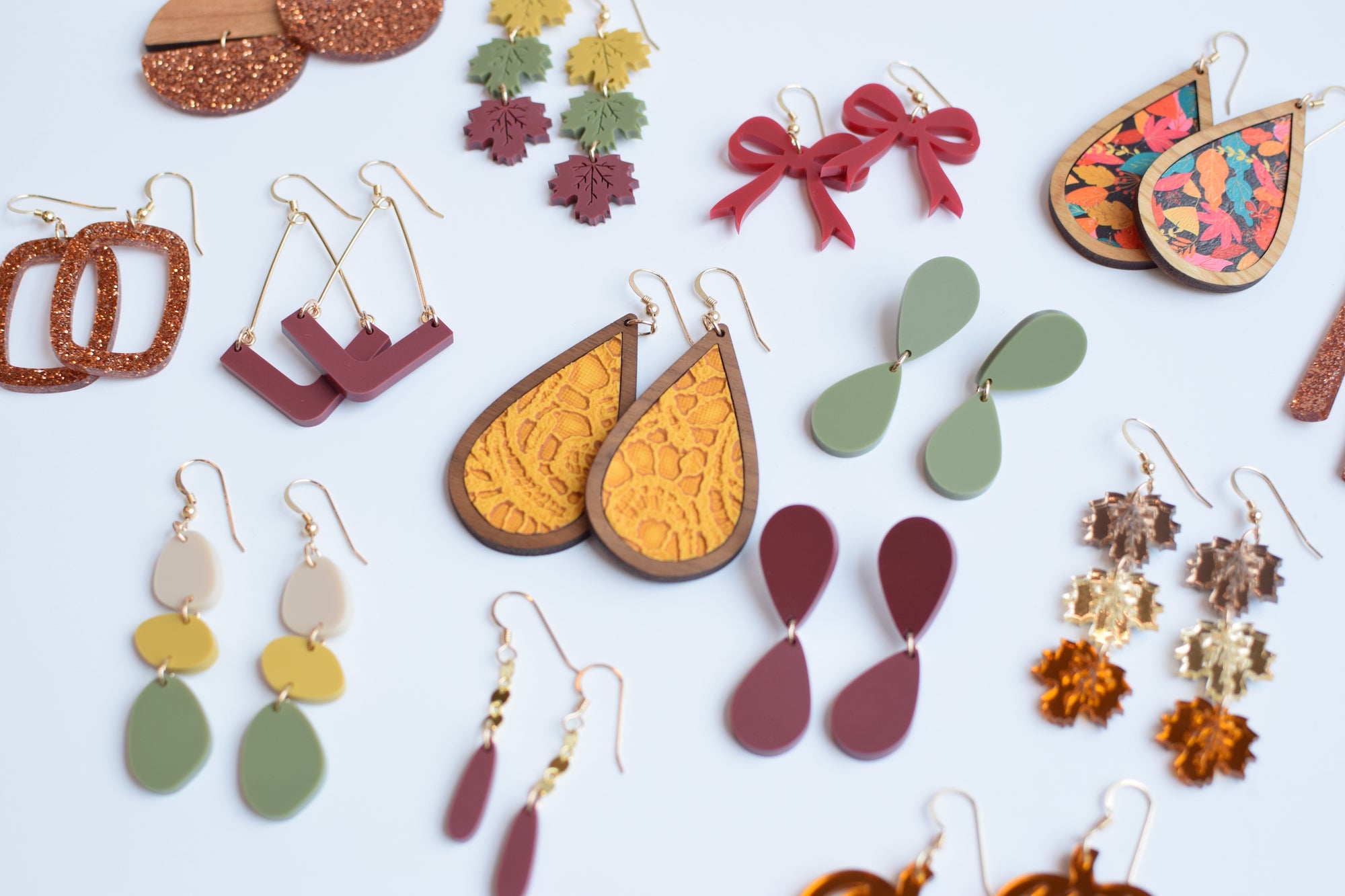 Olive Mirrored Teardrop Acrylic Dangle Stud