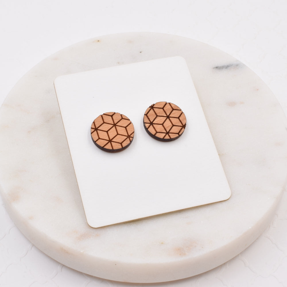 Kaleidoscope Engraved Circle Studs - Grace and Wood Co.