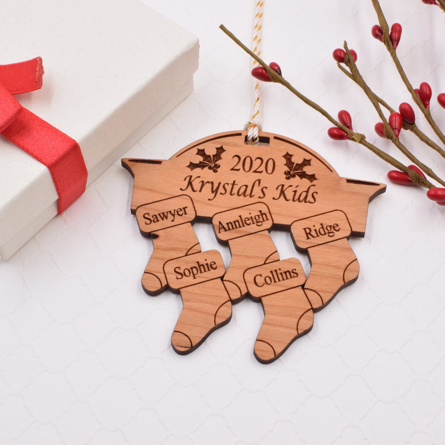 Stocking Tags - Wooden Laser Cut Tags for Christmas Stockings - Life.  Family. Joy