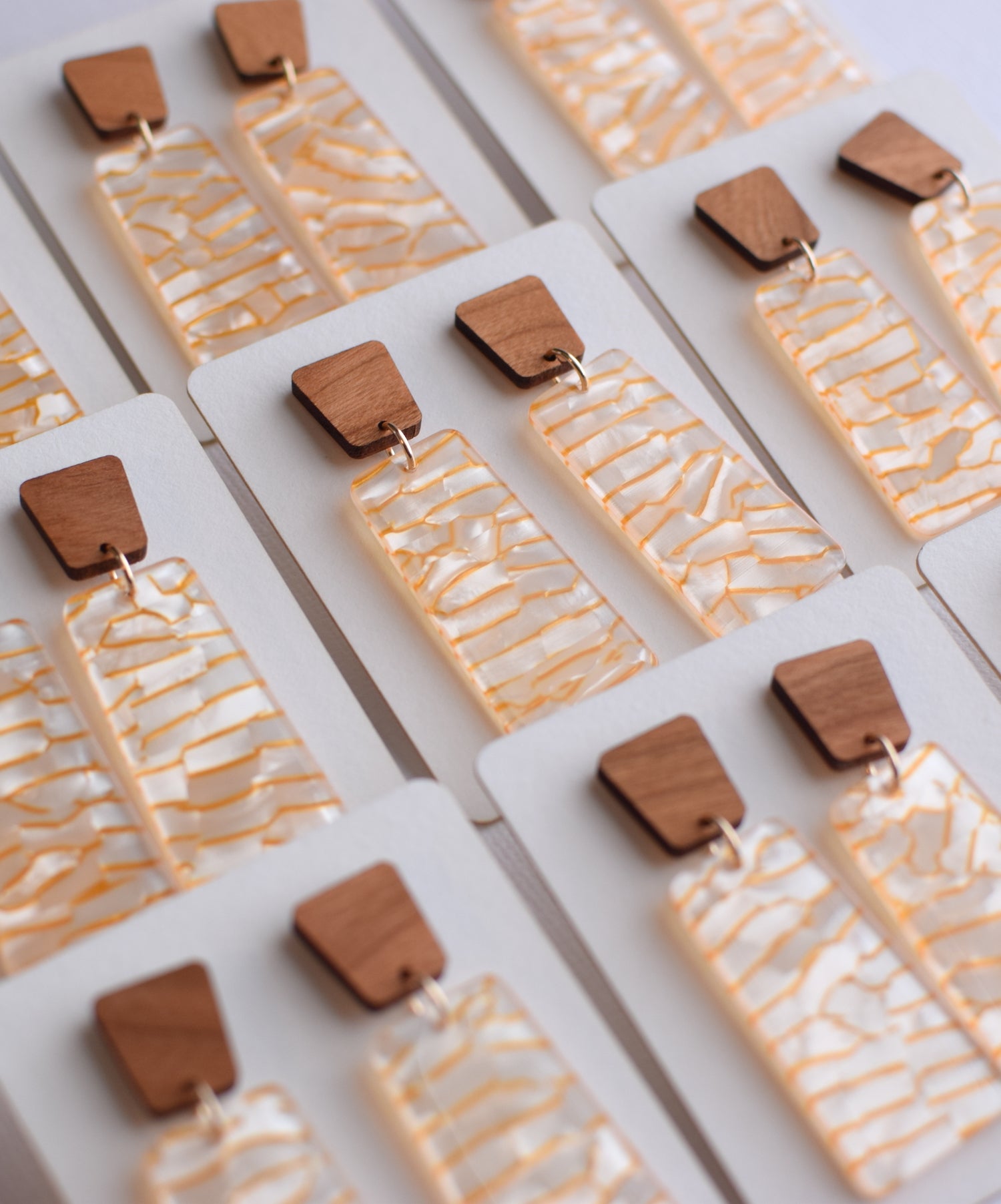 Golden Pearl Pendant Wood Acrylic Dangle Stud