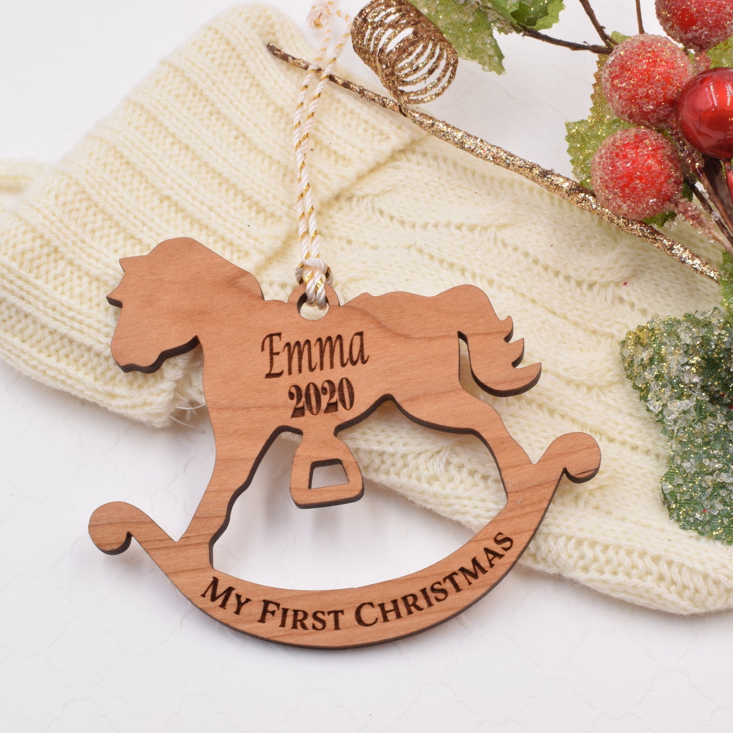 Miniature Baby's First Christmas Ornaments Personalized Name Set of 4 –  FinesseLaserDesigns