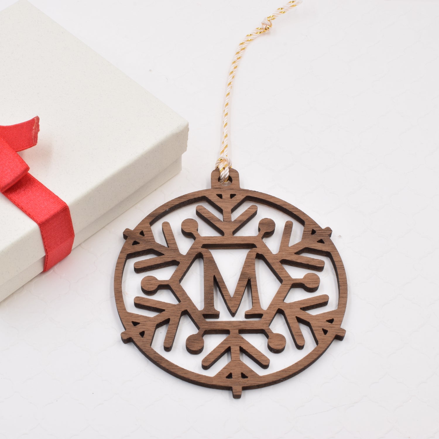 Personalized Monogram Wood Christmas Ornament Snowflake