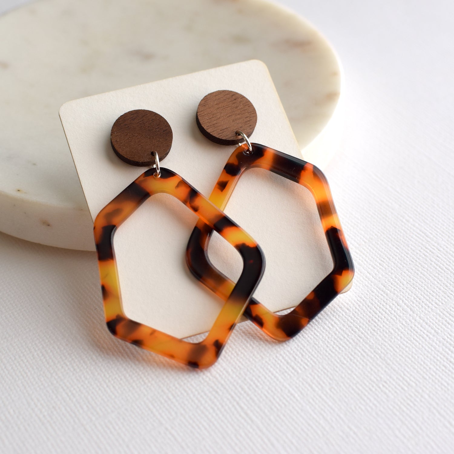 Tortoise Asymmetrical Wood Acrylic Dangle Stud - Grace and Wood Co.