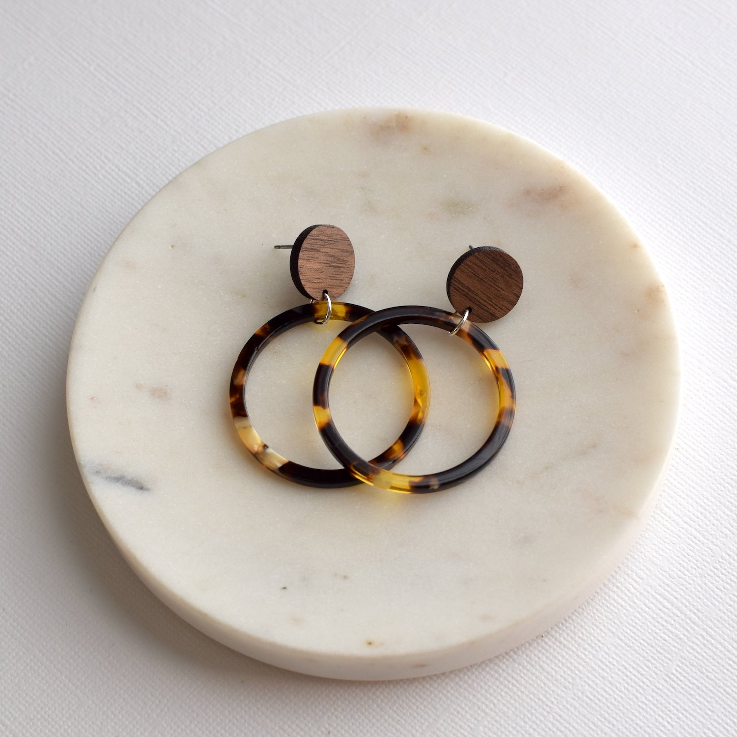 Tortoise Hoop Wood Acrylic Dangle Stud - Grace and Wood Co.