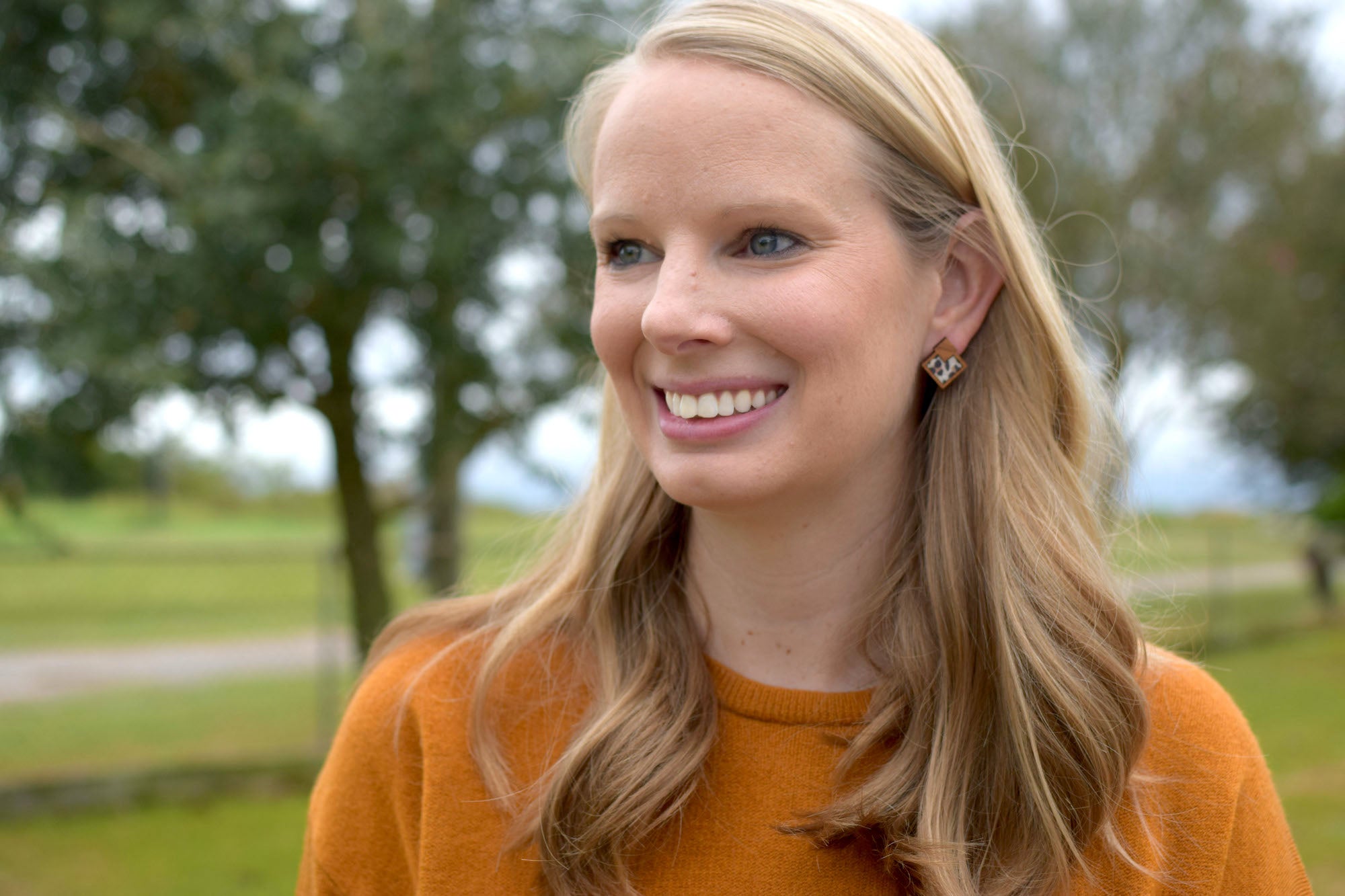 Snow Leopard Wood + Cork Diamond Studs