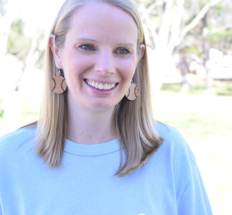 Engraved Baseball/Softball Cherry Earrings - Grace and Wood Co.