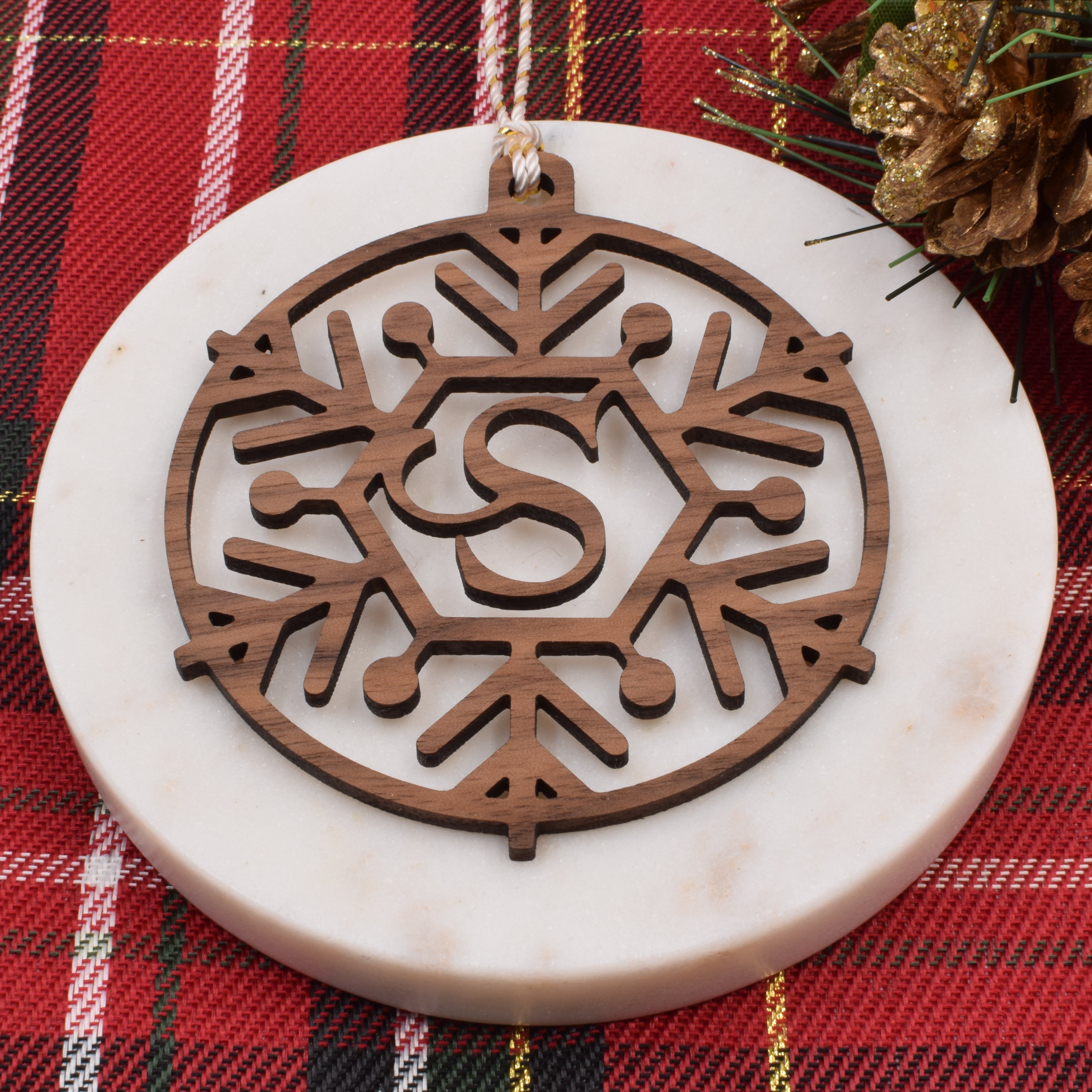 Personalized Monogram Wood Christmas Ornament Snowflake - Grace and Wood Co.