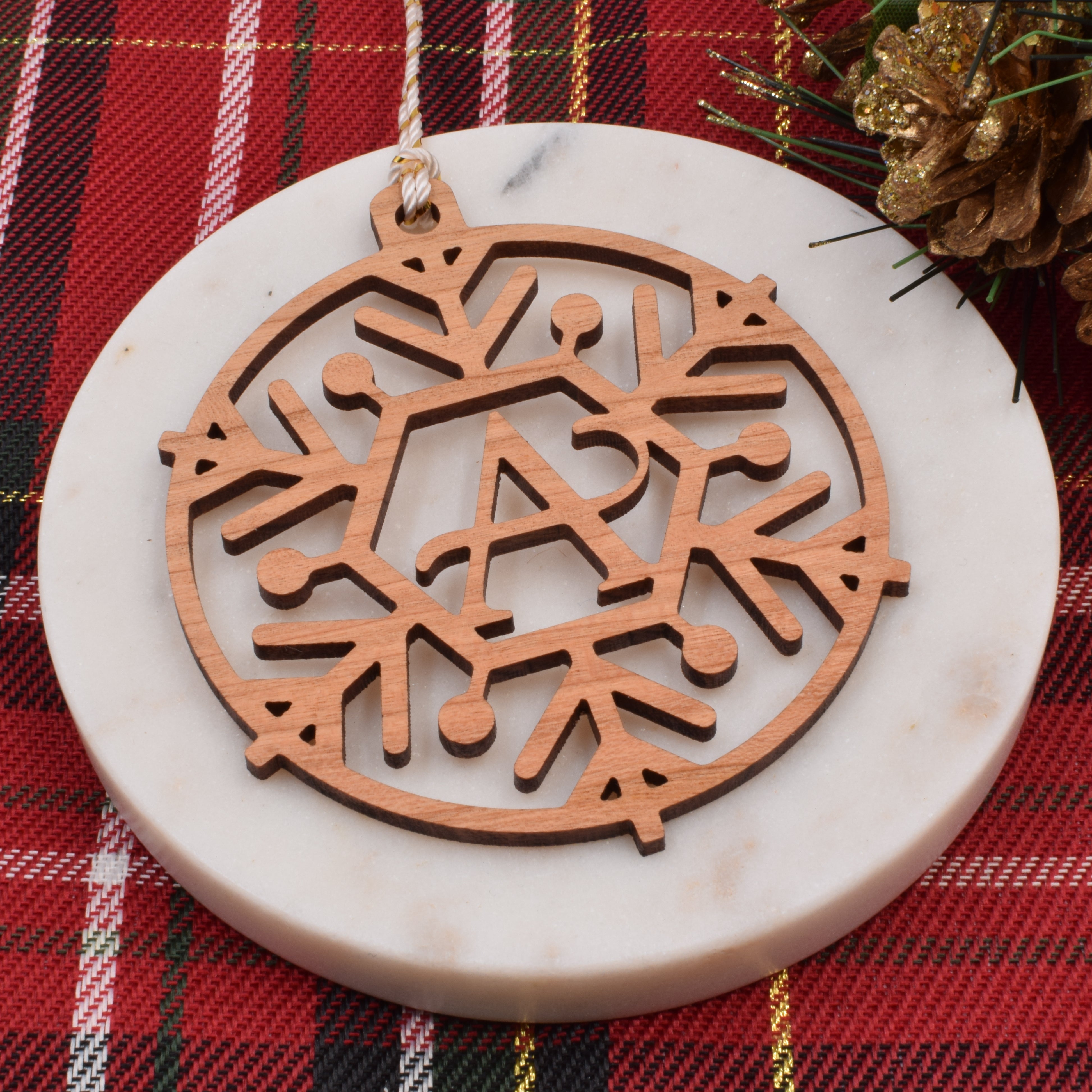 Personalized Monogram Wood Christmas Ornament Snowflake - Grace and Wood Co.